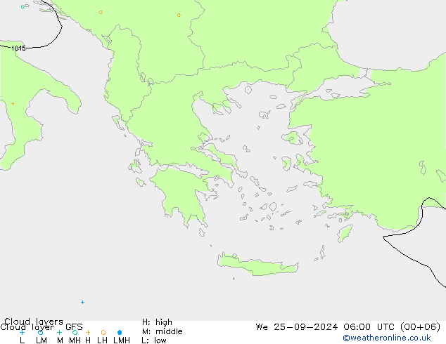 Chmura warstwa GFS śro. 25.09.2024 06 UTC