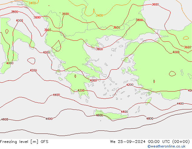 Freezing level GFS We 25.09.2024 00 UTC