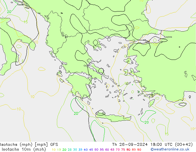 Isotachen (mph) GFS do 26.09.2024 18 UTC