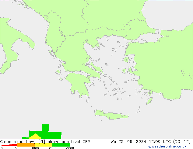Cloud base (low) GFS mer 25.09.2024 12 UTC