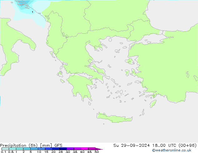 Precipitation (6h) GFS Su 29.09.2024 00 UTC