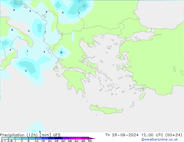 Précipitation (12h) GFS jeu 26.09.2024 00 UTC