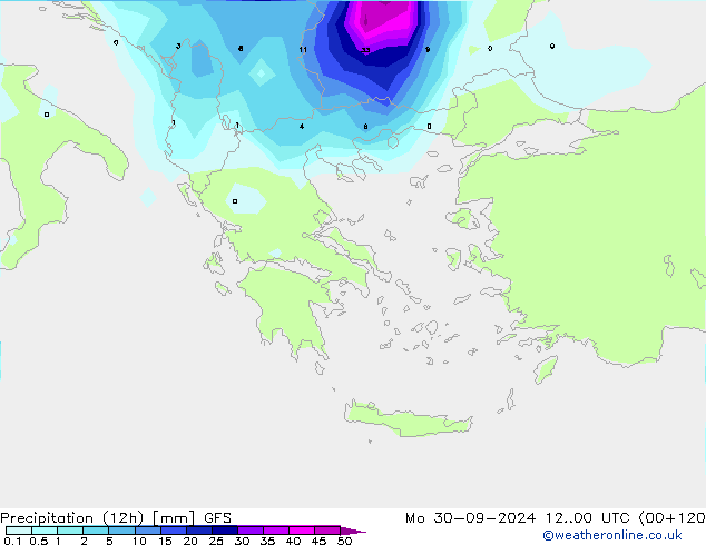 Precipitazione (12h) GFS lun 30.09.2024 00 UTC