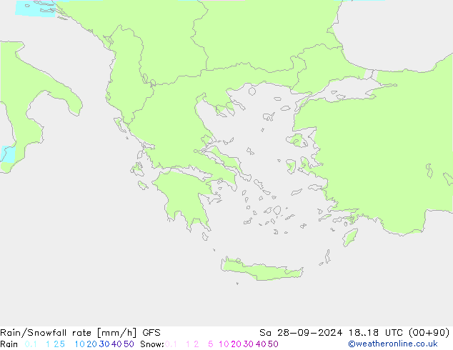 Rain/Snowfall rate GFS sáb 28.09.2024 18 UTC