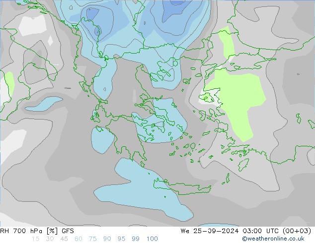 700 hPa Nispi Nem GFS Çar 25.09.2024 03 UTC