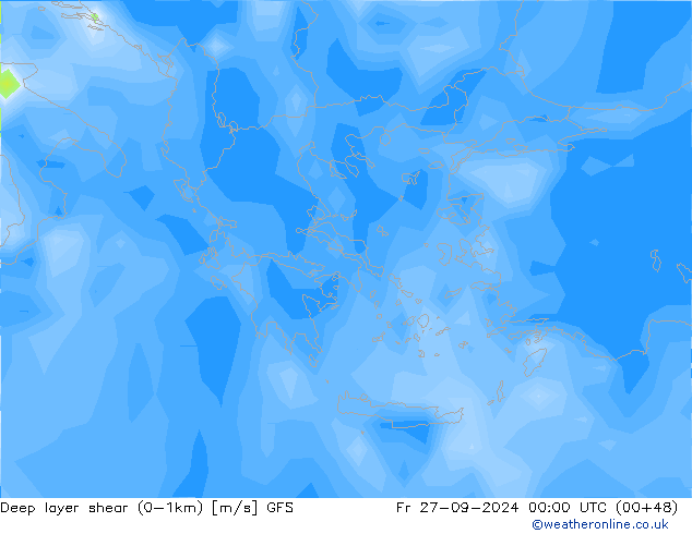 Deep layer shear (0-1km) GFS vie 27.09.2024 00 UTC