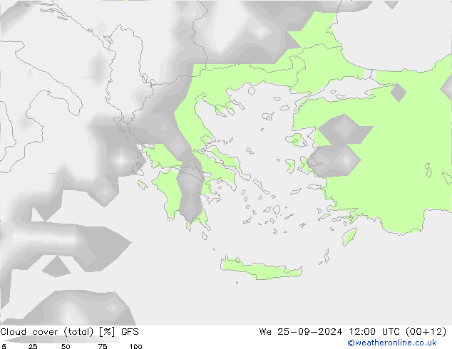 Nuages (total) GFS mer 25.09.2024 12 UTC