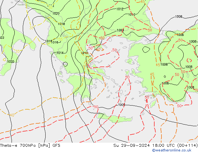 Theta-e 700hPa GFS Su 29.09.2024 18 UTC