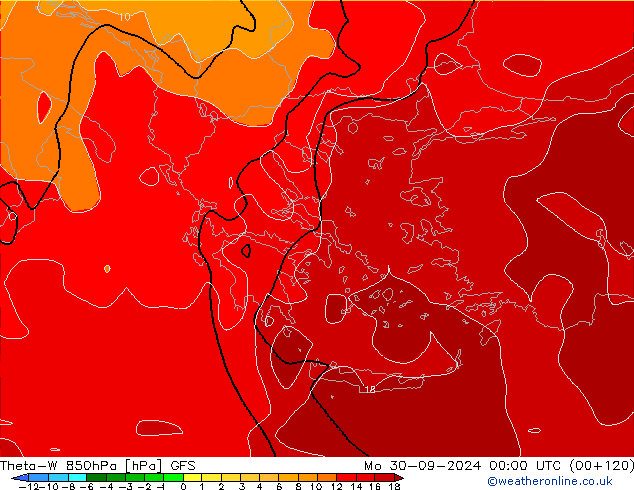 Theta-W 850hPa GFS Mo 30.09.2024 00 UTC