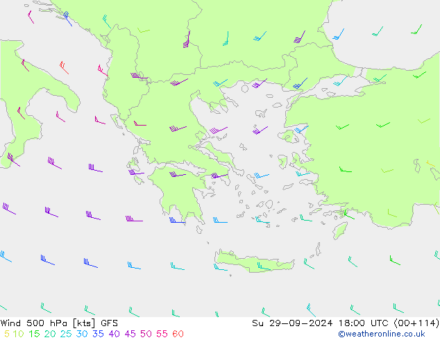 Vent 500 hPa GFS dim 29.09.2024 18 UTC