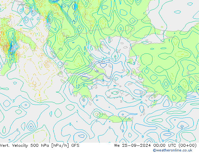 Vert. Velocity 500 гПа GFS ср 25.09.2024 00 UTC