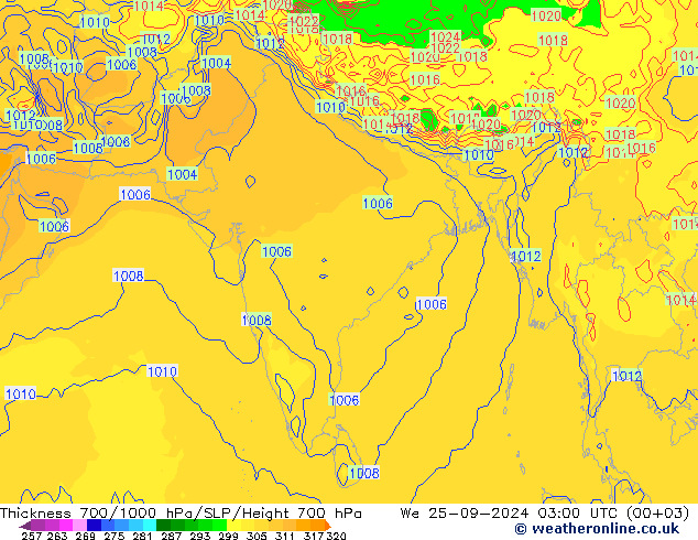 Thck 700-1000 hPa GFS  25.09.2024 03 UTC