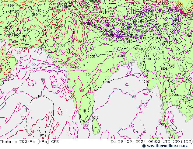 Theta-e 700hPa GFS dom 29.09.2024 06 UTC