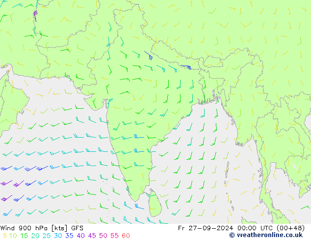 ветер 900 гПа GFS пт 27.09.2024 00 UTC