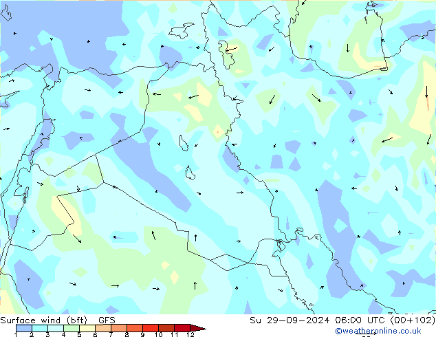 Vento 10 m (bft) GFS Dom 29.09.2024 06 UTC