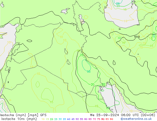 Isotachs (mph) GFS We 25.09.2024 06 UTC