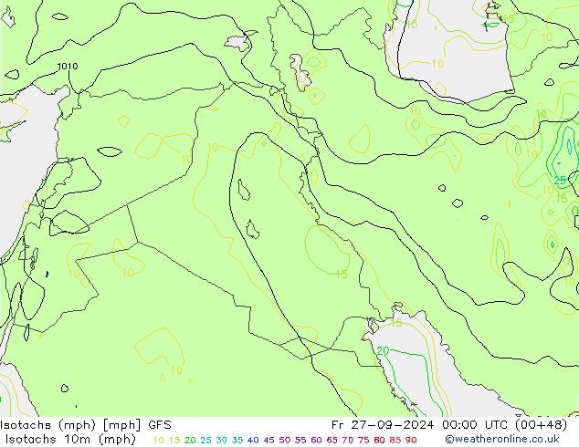 Isotachs (mph) GFS Pá 27.09.2024 00 UTC