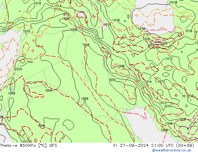 Theta-e 850hPa GFS Cu 27.09.2024 21 UTC