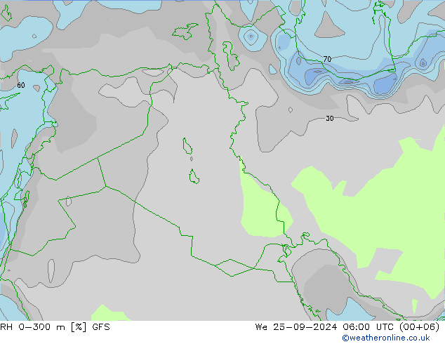 RH 0-300 m GFS śro. 25.09.2024 06 UTC