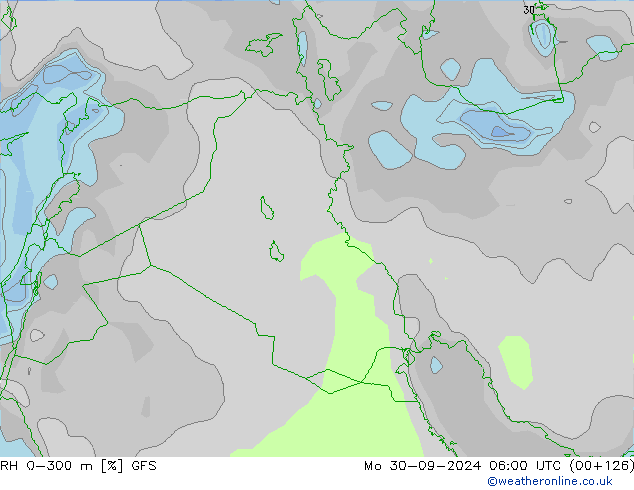 Humedad rel. 0-300m GFS lun 30.09.2024 06 UTC