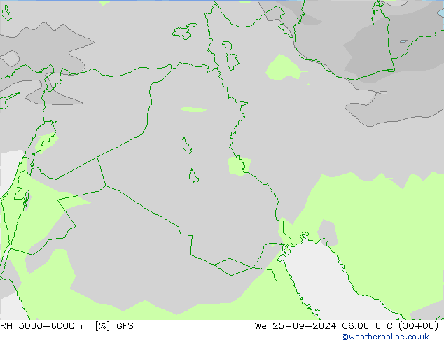 3000-6000 m Nispi Nem GFS Çar 25.09.2024 06 UTC