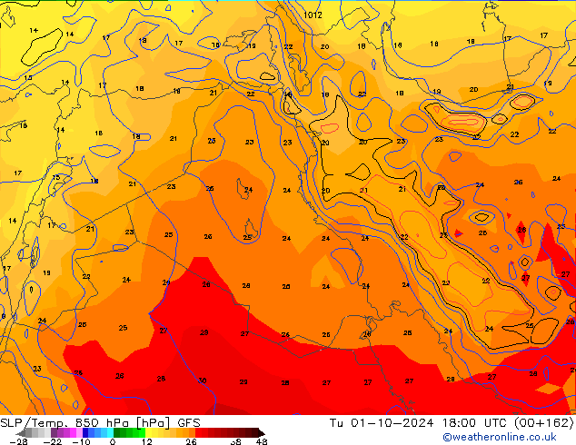 SLP/Temp. 850 hPa GFS mar 01.10.2024 18 UTC