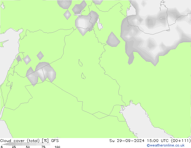 Cloud cover (total) GFS Su 29.09.2024 15 UTC