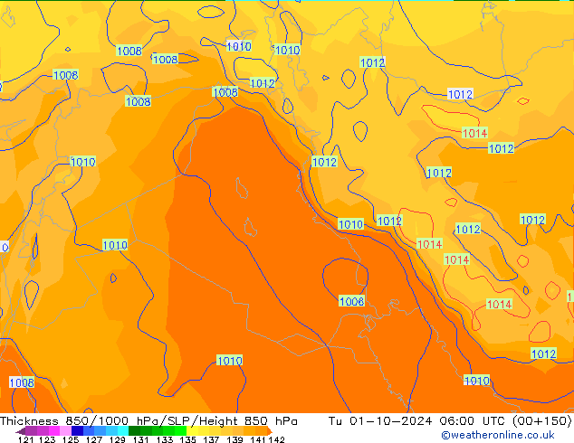 Thck 850-1000 hPa GFS Tu 01.10.2024 06 UTC