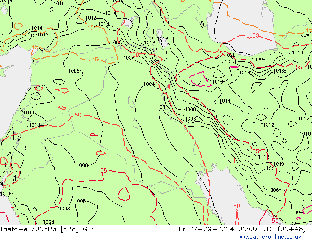 Theta-e 700hPa GFS vie 27.09.2024 00 UTC