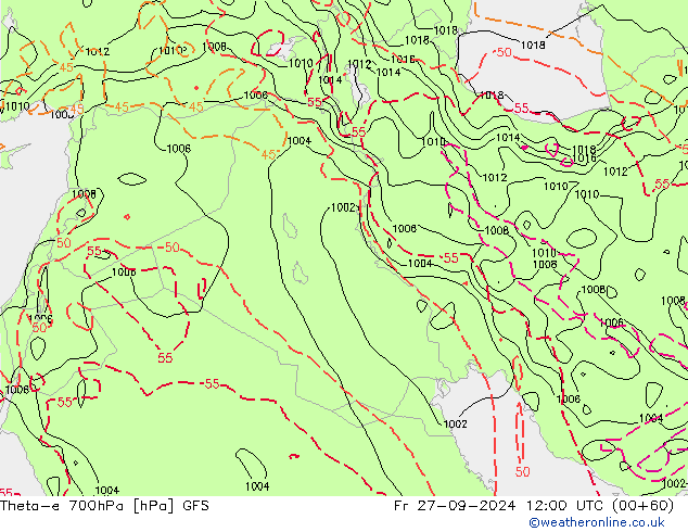 Theta-e 700hPa GFS Fr 27.09.2024 12 UTC