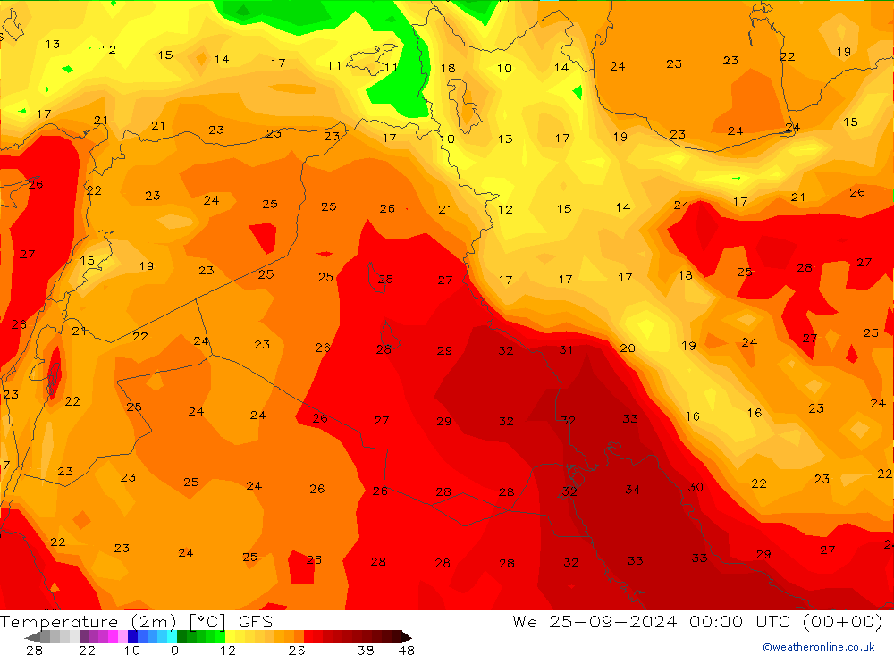 Sıcaklık Haritası (2m) GFS Çar 25.09.2024 00 UTC