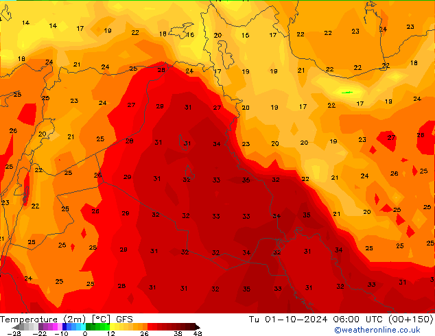 mapa temperatury (2m) GFS wto. 01.10.2024 06 UTC