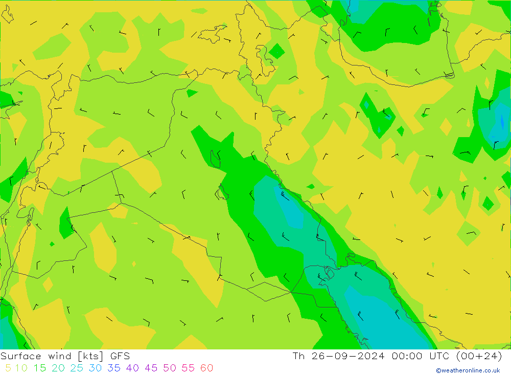 Viento 10 m GFS jue 26.09.2024 00 UTC