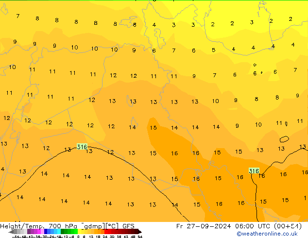 Height/Temp. 700 hPa GFS Sex 27.09.2024 06 UTC