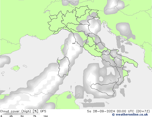 Cloud cover (high) GFS Sa 28.09.2024 00 UTC