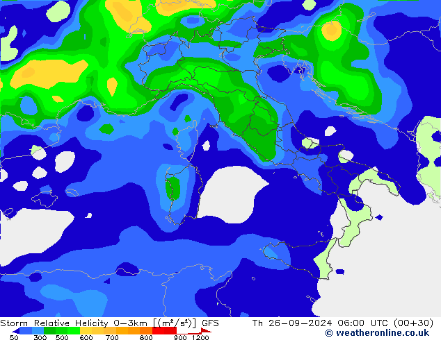 Storm Relative Helicity GFS jue 26.09.2024 06 UTC