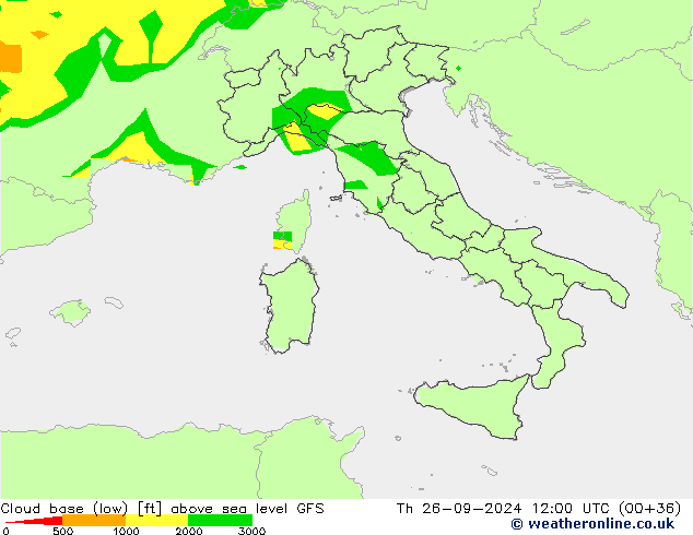 Cloud base (low) GFS чт 26.09.2024 12 UTC