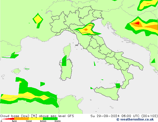 Cloud base (low) GFS dim 29.09.2024 06 UTC