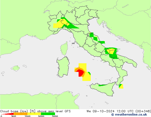 Cloud base (low) GFS We 09.10.2024 12 UTC