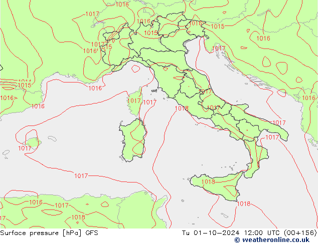 ciśnienie GFS wto. 01.10.2024 12 UTC