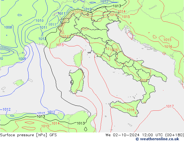 Yer basıncı GFS Çar 02.10.2024 12 UTC