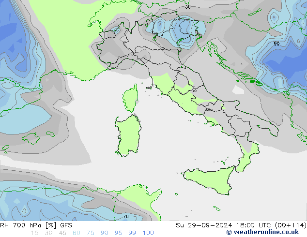 RH 700 hPa GFS Su 29.09.2024 18 UTC