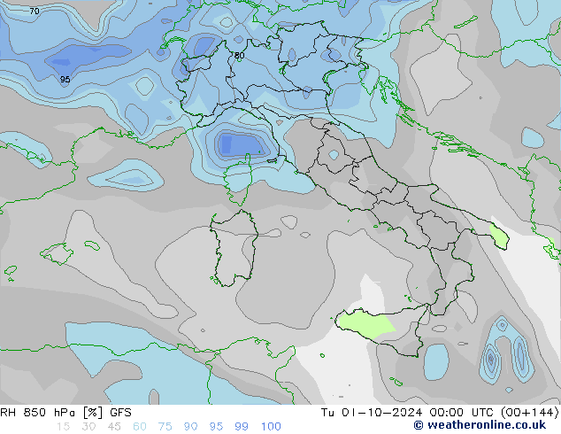 RV 850 hPa GFS di 01.10.2024 00 UTC