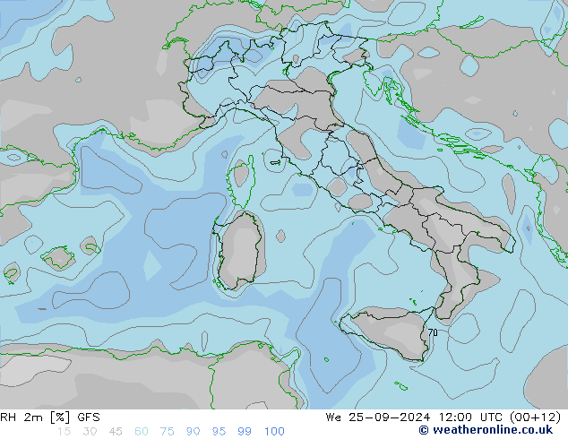 RH 2m GFS mer 25.09.2024 12 UTC