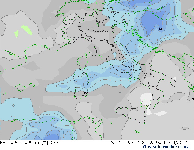 RH 3000-6000 m GFS śro. 25.09.2024 03 UTC