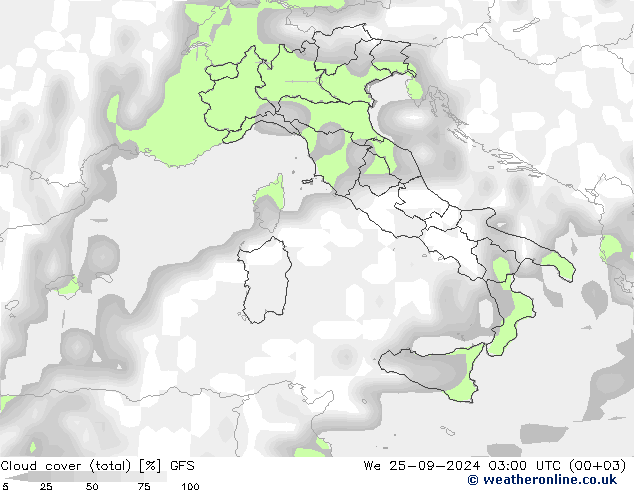 Bulutlar (toplam) GFS Çar 25.09.2024 03 UTC