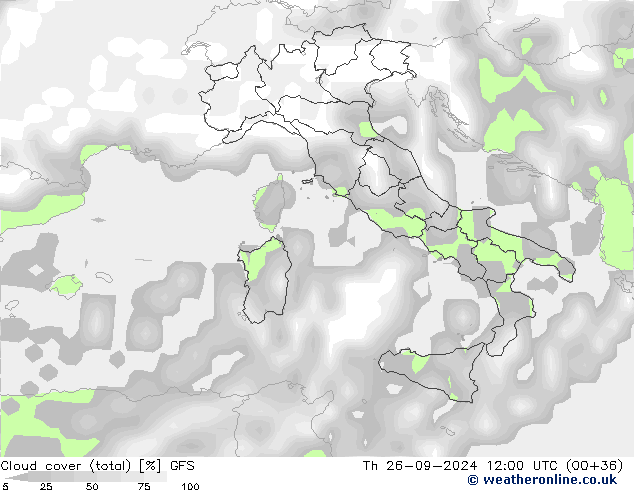 Cloud cover (total) GFS Th 26.09.2024 12 UTC