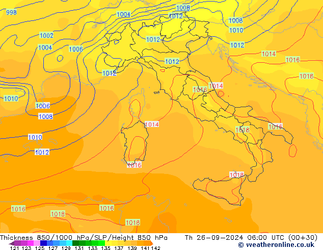 850-1000 hPa Kalınlığı GFS Per 26.09.2024 06 UTC