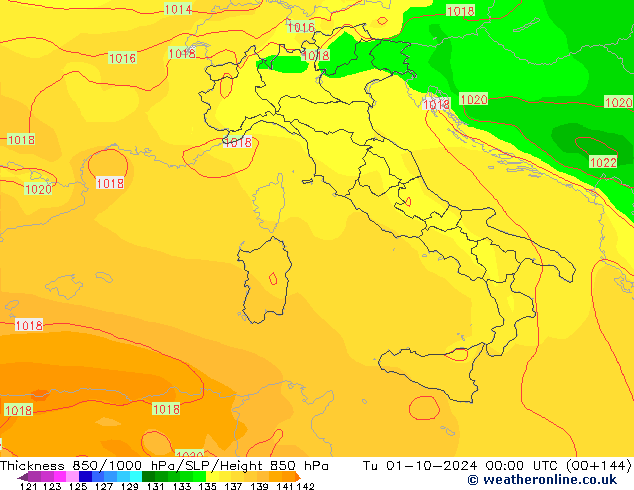 Thck 850-1000 hPa GFS Tu 01.10.2024 00 UTC