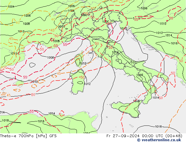 Theta-e 700hPa GFS Pá 27.09.2024 00 UTC